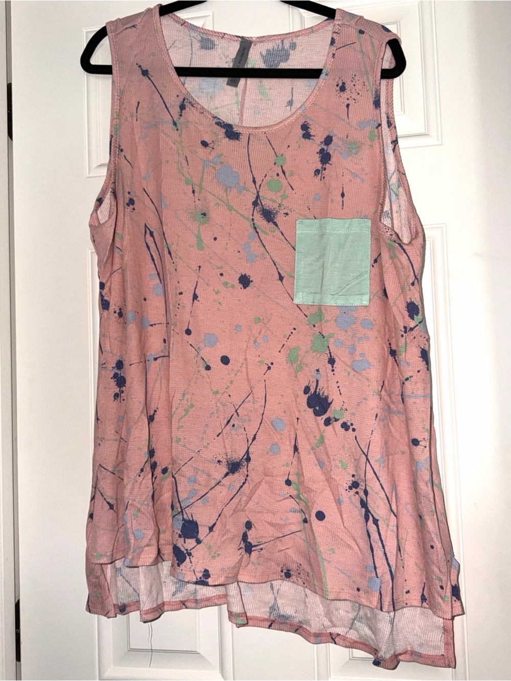 NWOT women’s Honey Me Pink Paint-Splatter Tank with Mint Pocket Sz curvy xxl